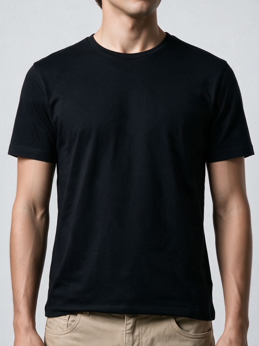 Men's Plain Black Half Sleeve Round Neck T-Shirt - alternate view 5