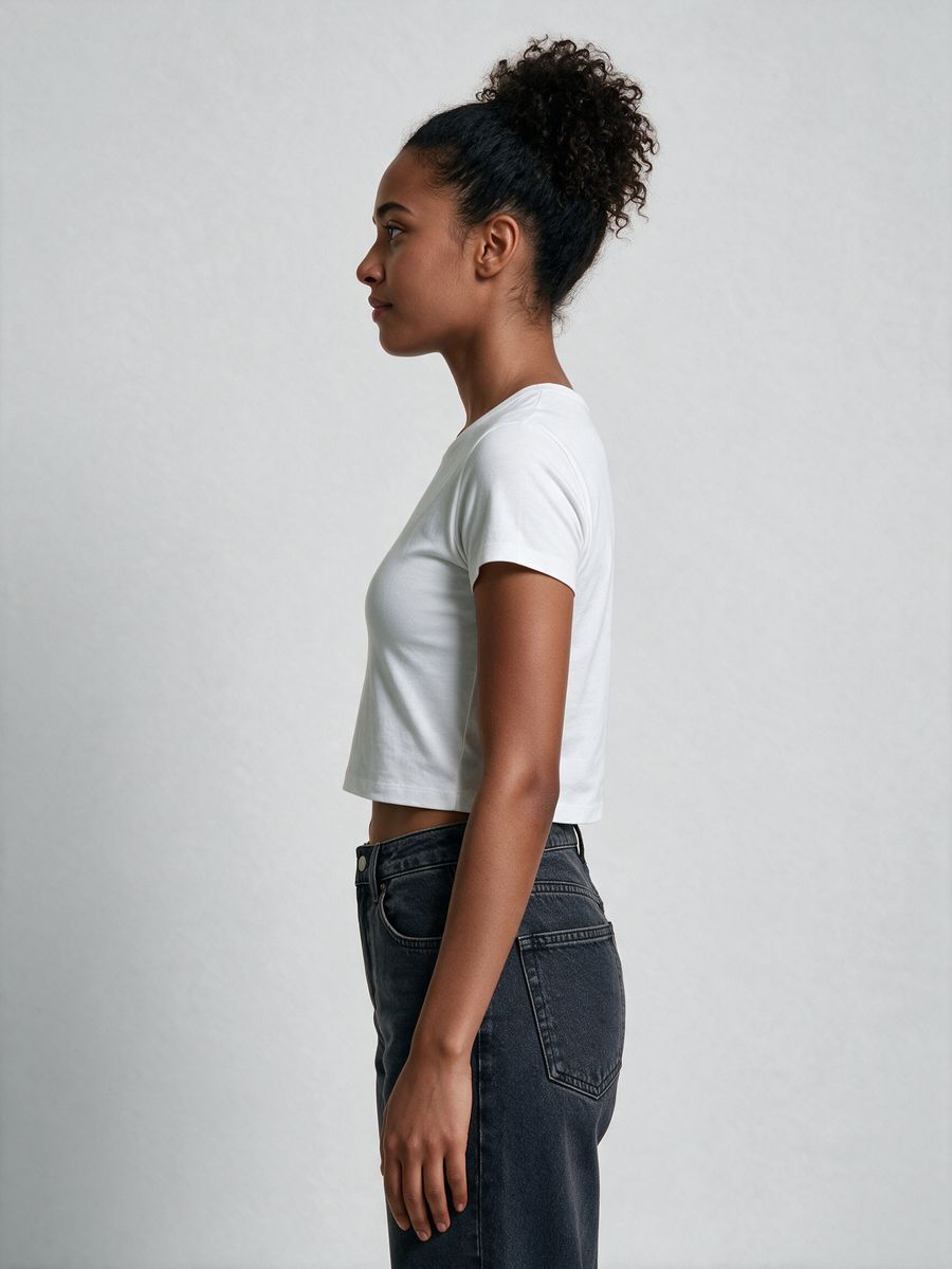 Women's Plain White Half Sleeve Crop Top - alternate view 3