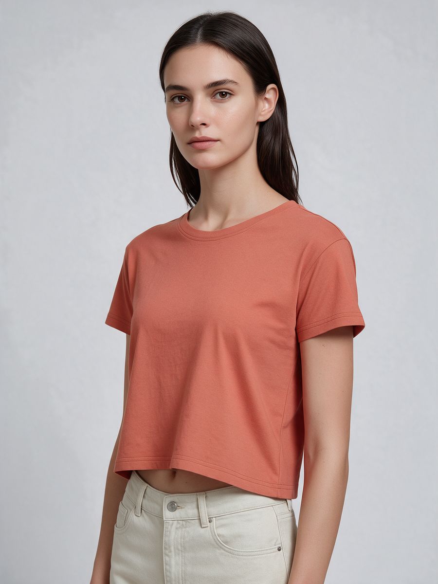 Women's Plain Saffron Half Sleeve Crop Top - alternate view 4