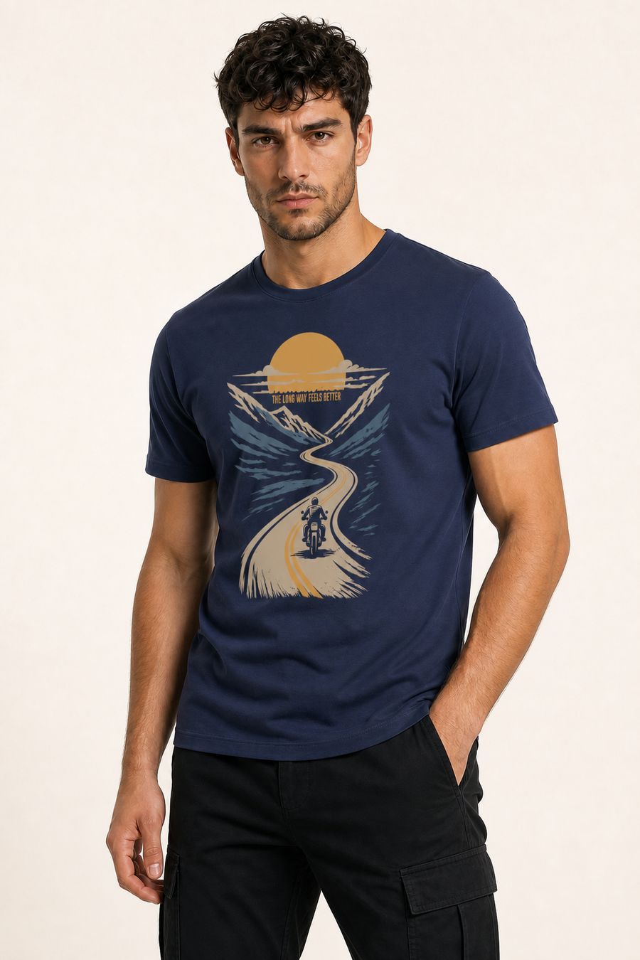 Long Way Biker T-Shirt For Men - Half Sleeve - alternate view 6