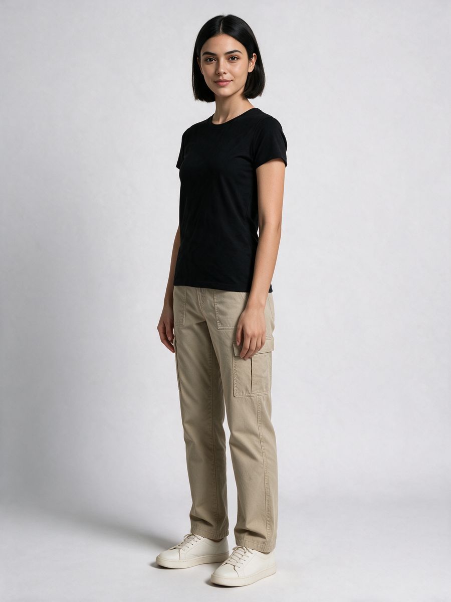 Women's Plain Black Half Sleeve Round Neck T-Shirt - alternate view 4