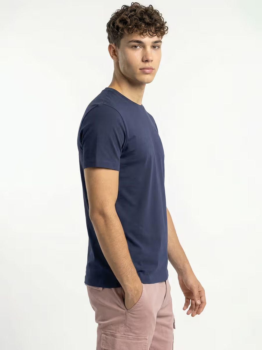 Men's Plain Navy Blue Half Sleeve Round Neck T-Shirt 3
