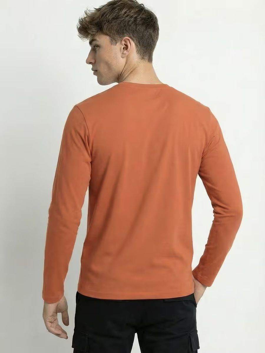 Men's Plain Saffron Full Sleeve Round Neck T-Shirt 5
