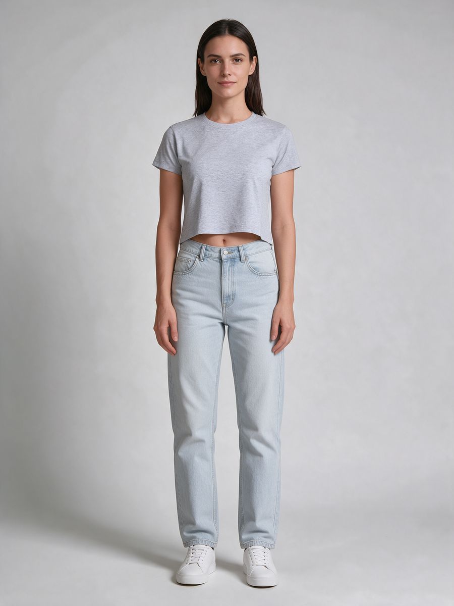 Women's Plain Grey Melange Half Sleeve Crop Top - alternate view 6