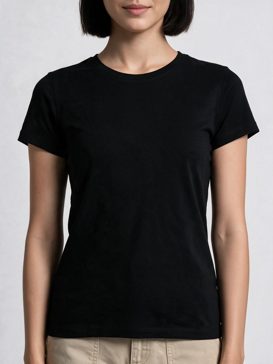 Women's Plain Black Half Sleeve Round Neck T-Shirt - alternate view 5