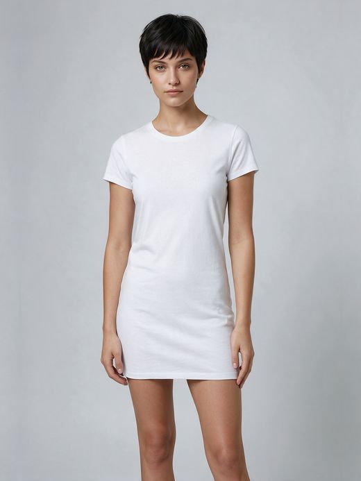 Women's Plain White Half Sleeve T-Shirt Dress