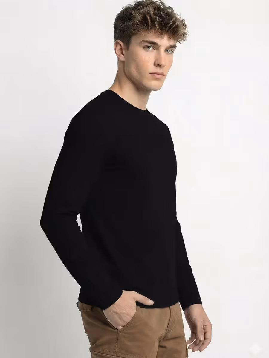 Men's Plain Black Full Sleeve Round Neck T-Shirt 3