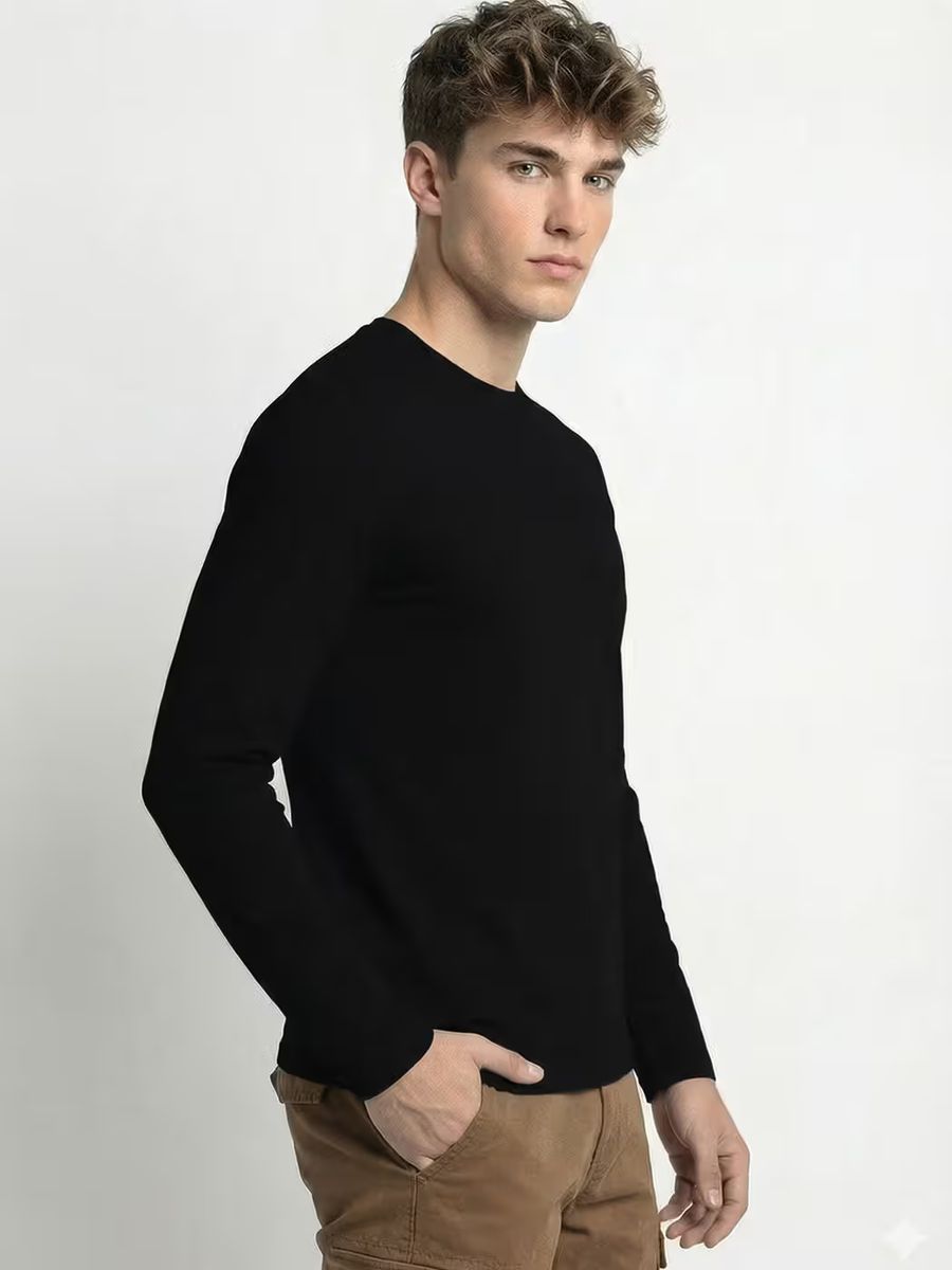 Men's Plain Black Full Sleeve Round Neck T-Shirt 3