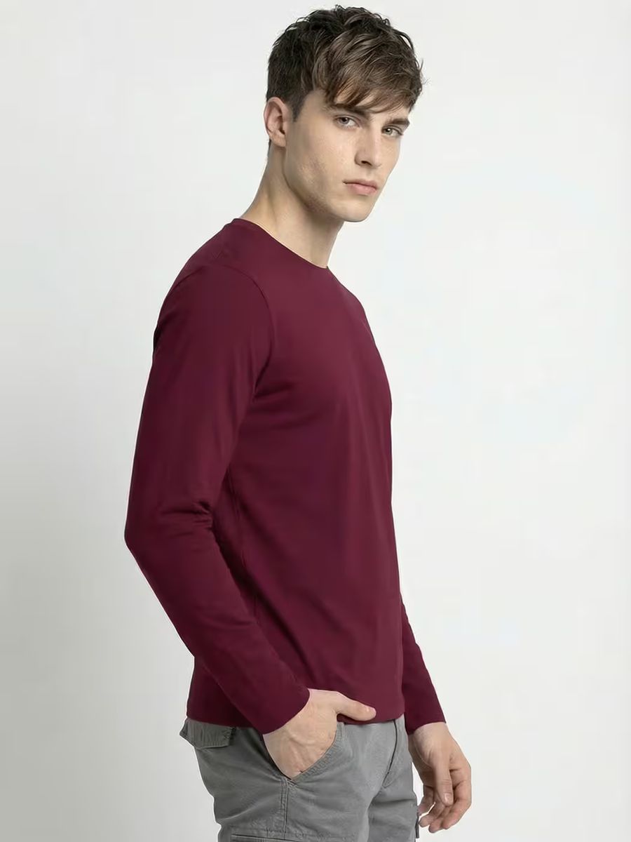 Men's Plain Maroon Full Sleeve Round Neck T-Shirt 3