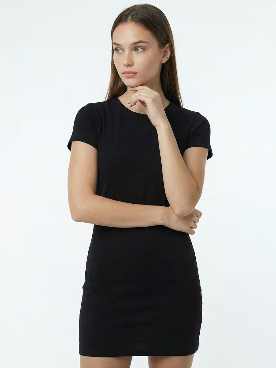 Women's Plain Black Half Sleeve T-Shirt Dress 5