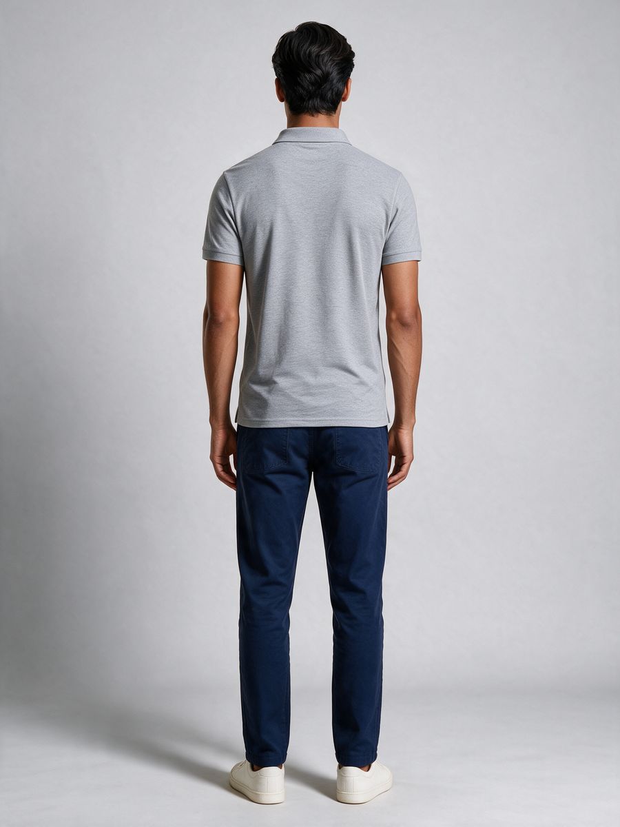 Men's Plain Grey Melange Half Sleeve Polo T-Shirt - alternate view 2