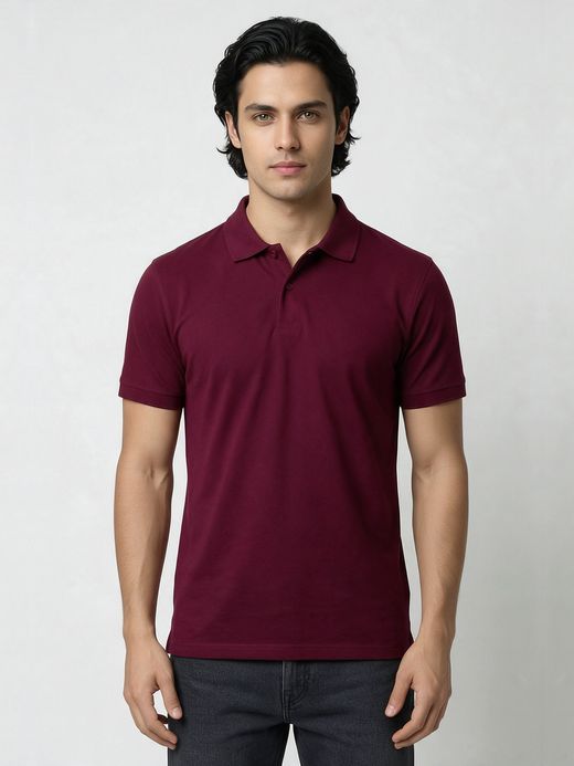 Men's Plain Maroon Half Sleeve Polo T-Shirt
