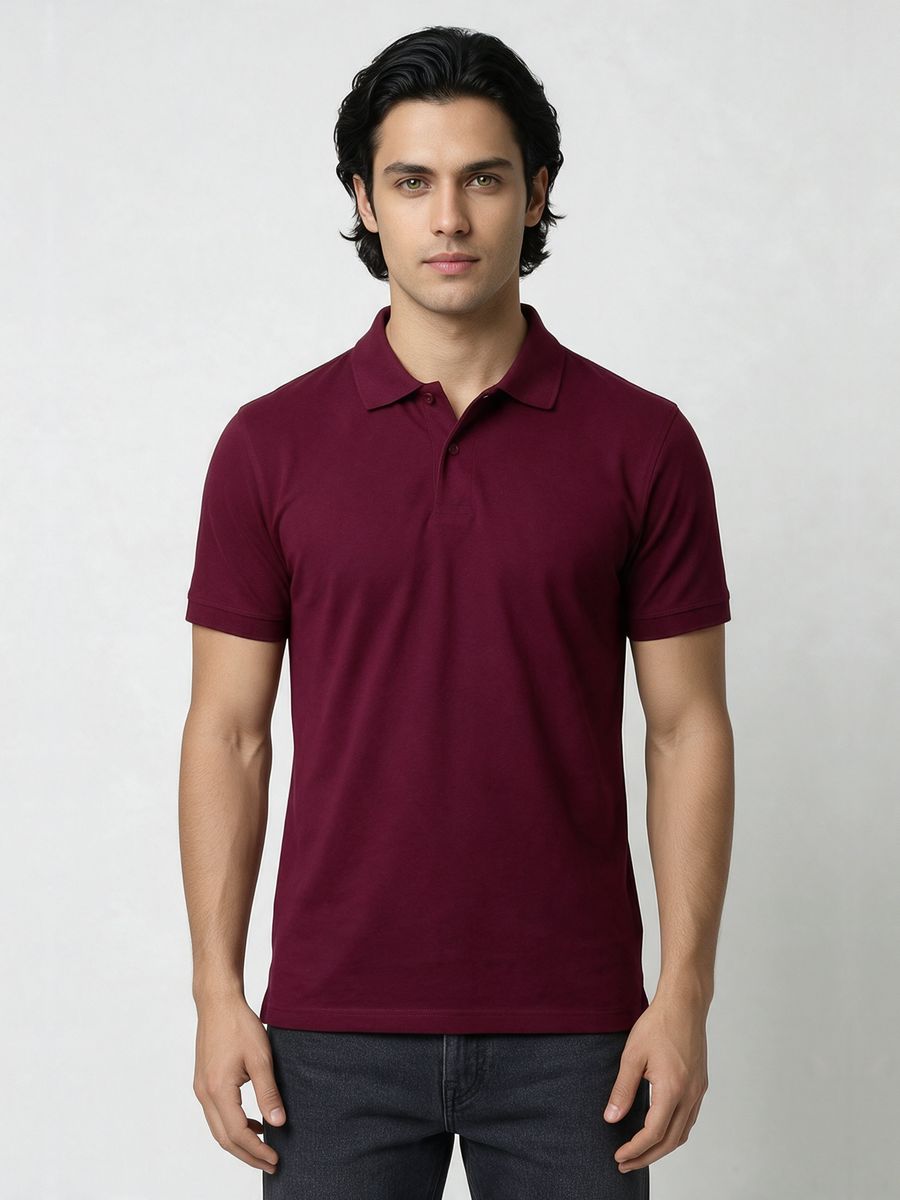 Men's Plain Maroon Half Sleeve Polo T-Shirt