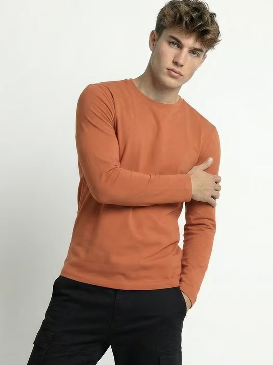 Men's Plain Saffron Full Sleeve Round Neck T-Shirt 2