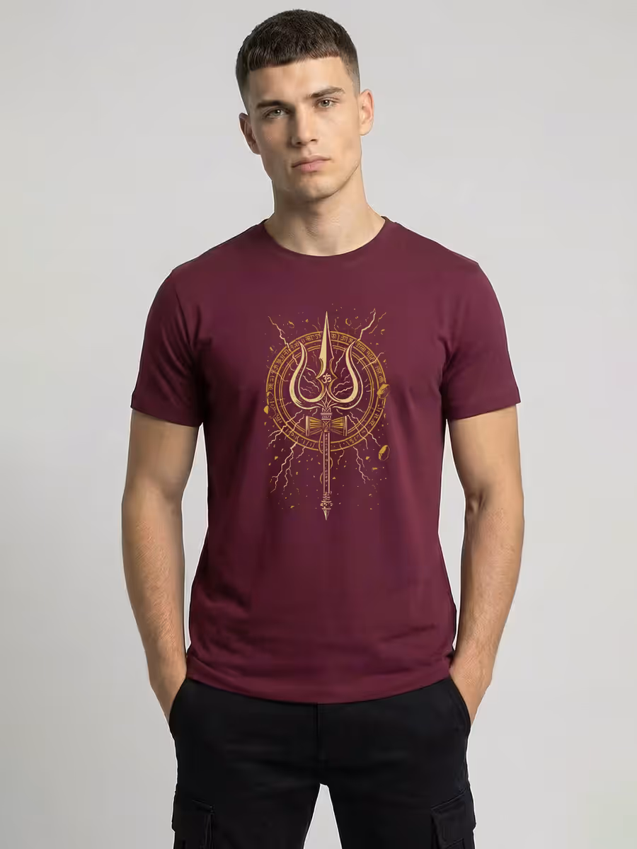 Golden Trishul T-Shirt For Men - Half Sleeve