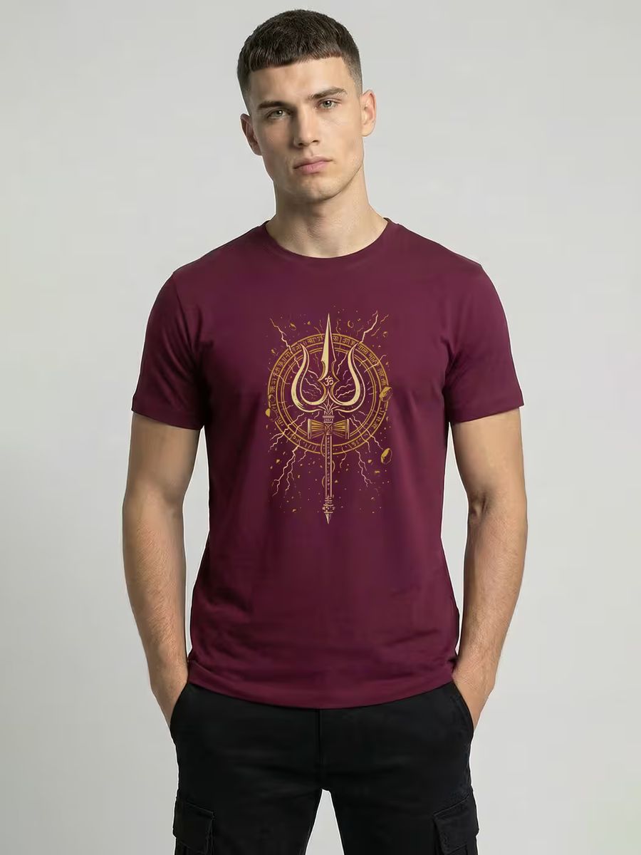 Golden Trishul T-Shirt For Men - Half Sleeve