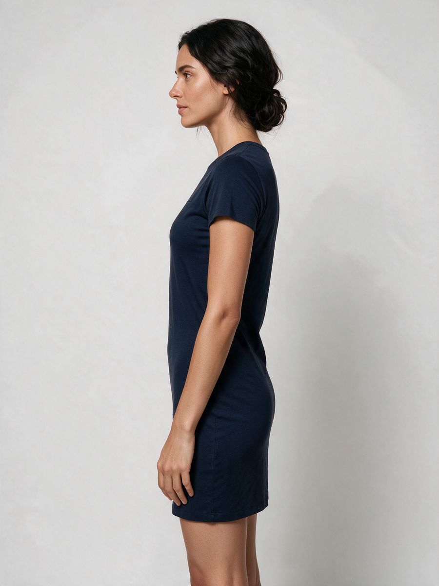 Women's Plain Navy Blue Half Sleeve T-Shirt Dress - alternate view 3