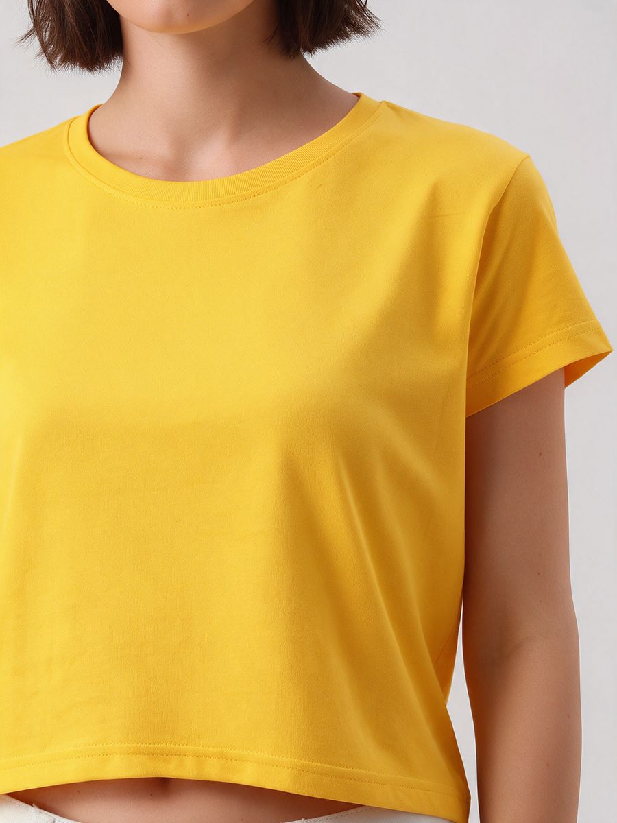 Women's Plain Yellow Half Sleeve Crop Top - alternate view 5