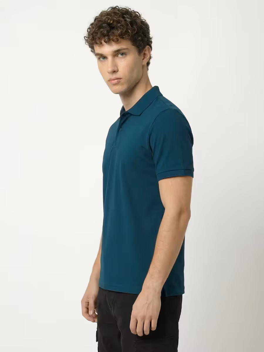 Men's Plain Petrol Half Sleeve Polo T-Shirt 3