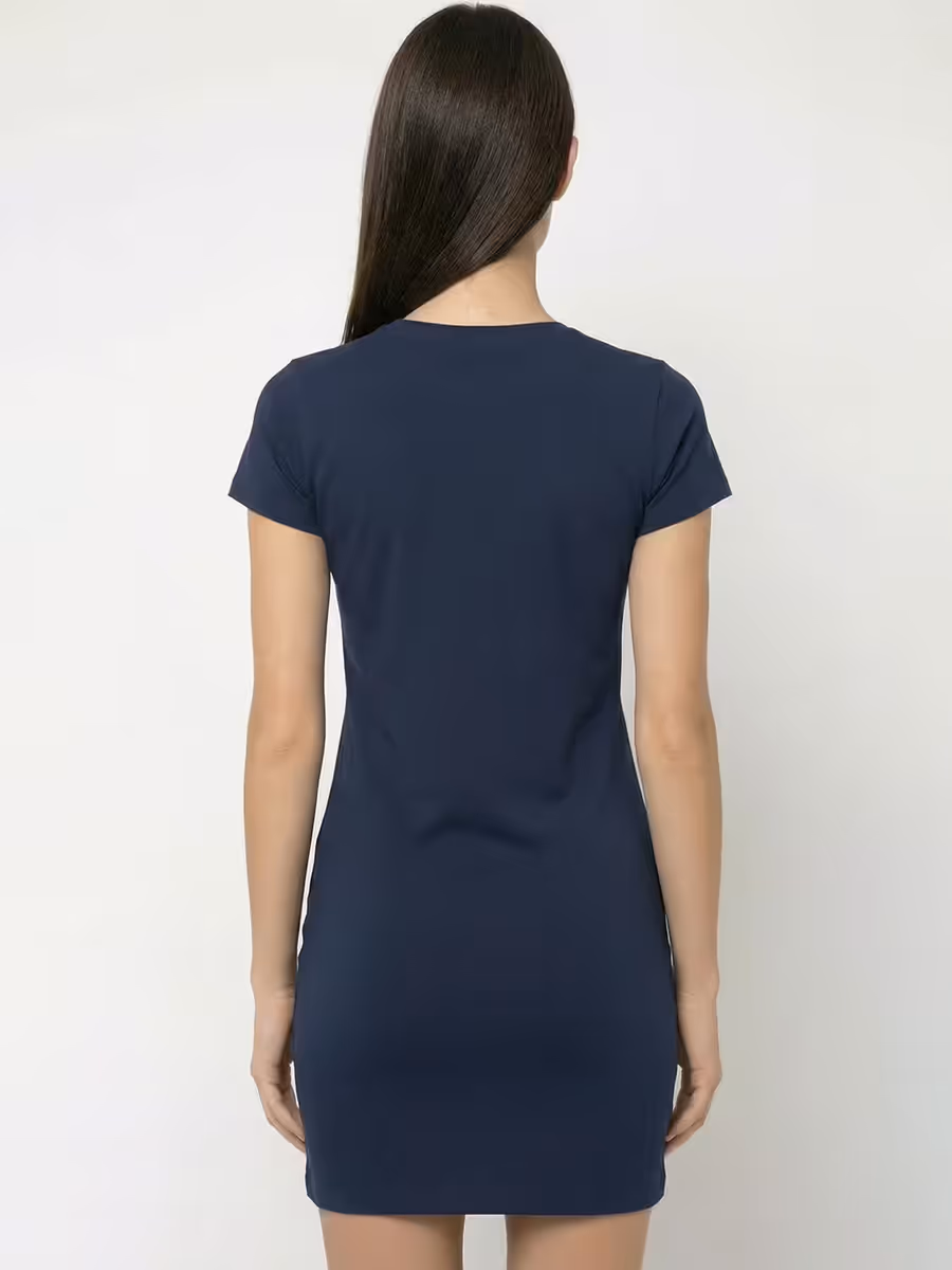 Women's Plain Navy Blue Half Sleeve T-Shirt Dress 2