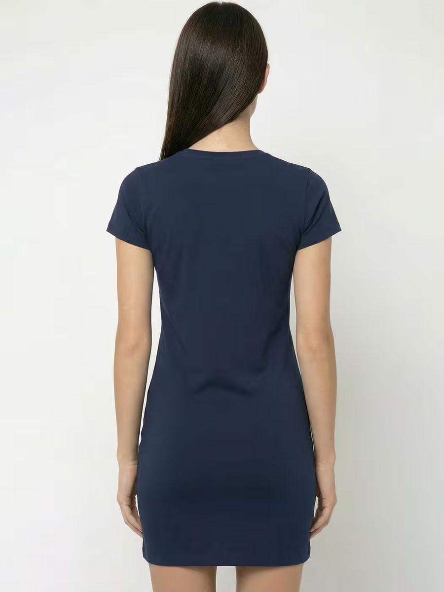 Women's Plain Navy Blue Half Sleeve T-Shirt Dress 2