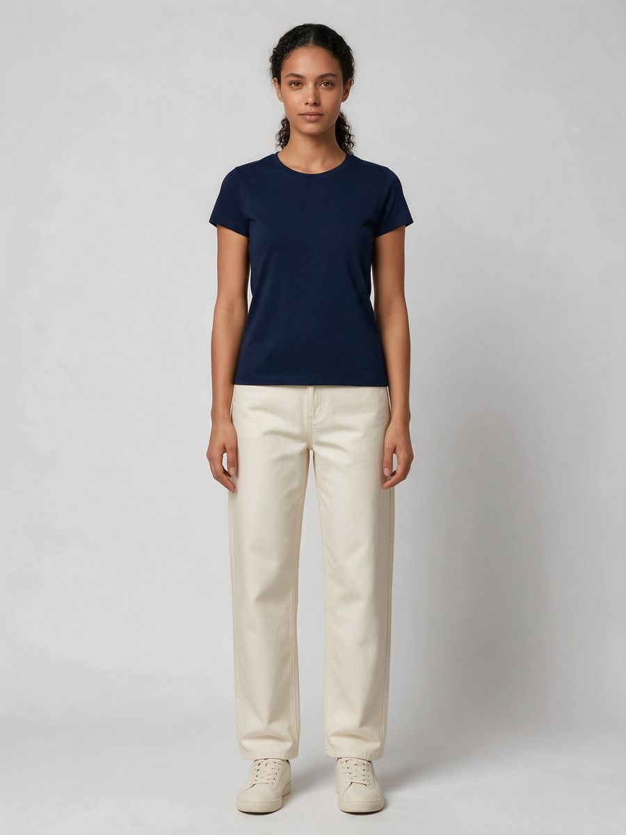 Women's Plain Navy Blue Half Sleeve Round Neck T-Shirt - alternate view 6