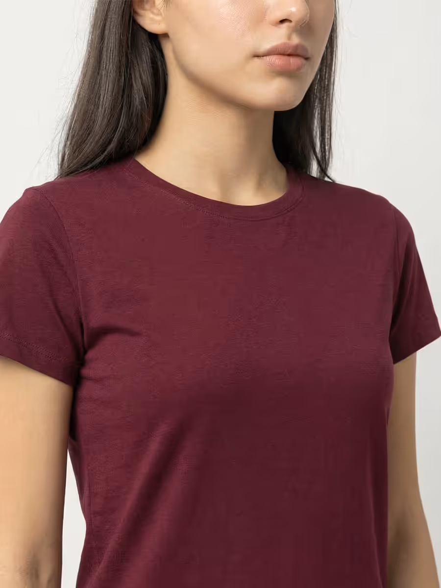Women's Plain Maroon Half Sleeve Round Neck T-Shirt 6
