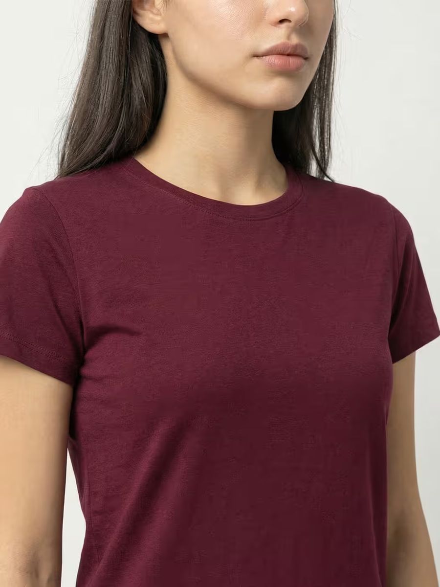 Women's Plain Maroon Half Sleeve Round Neck T-Shirt 6