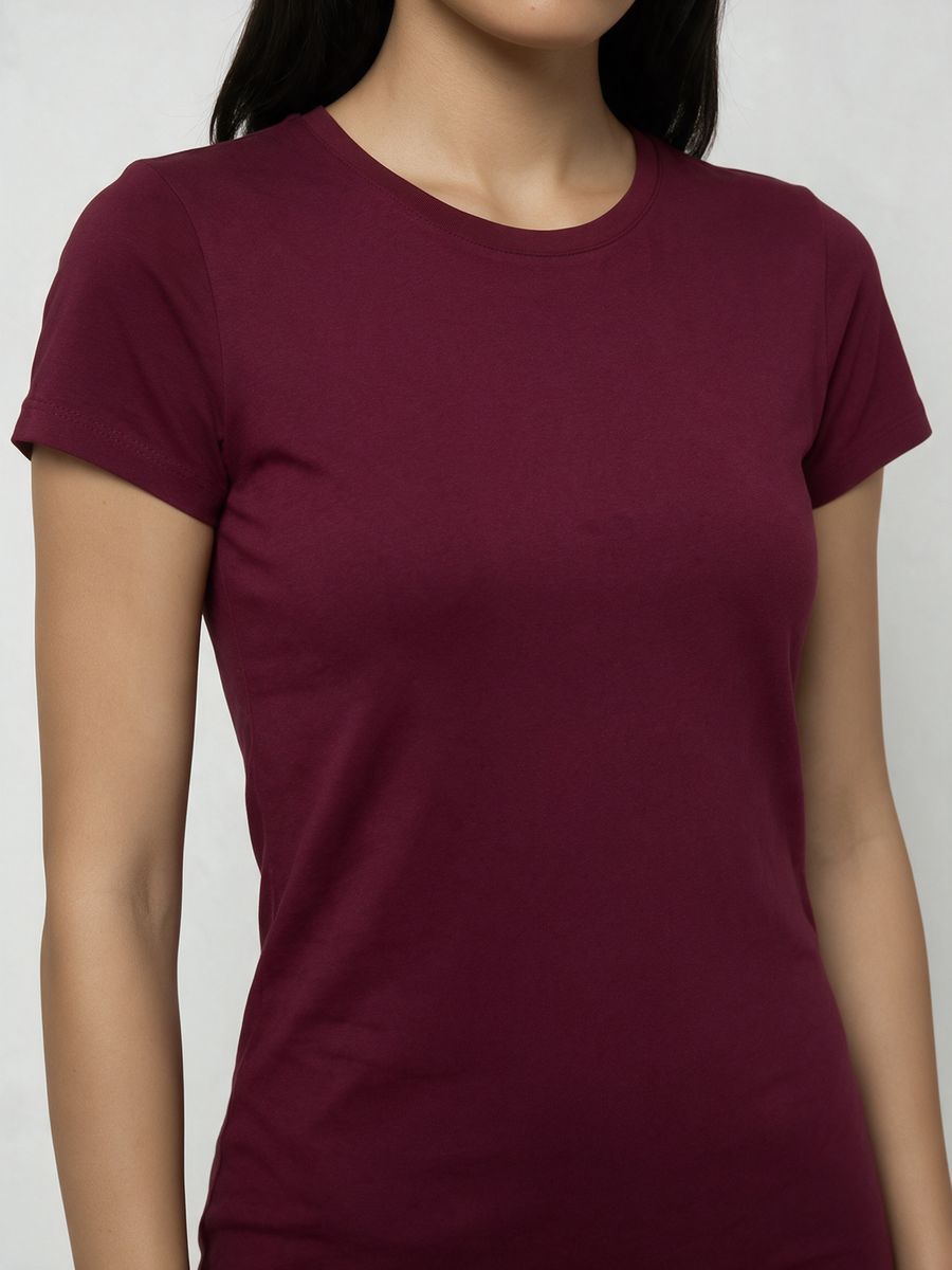 Women's Plain Maroon Half Sleeve T-Shirt Dress - alternate view 5