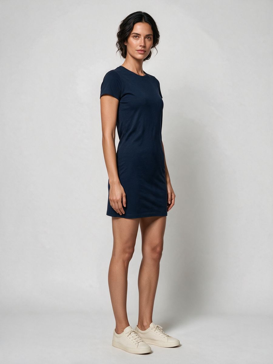 Women's Plain Navy Blue Half Sleeve T-Shirt Dress - alternate view 4