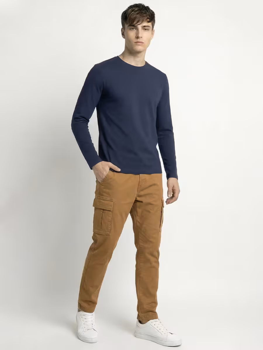 Men's Plain Navy Blue Full Sleeve Round Neck T-Shirt 4