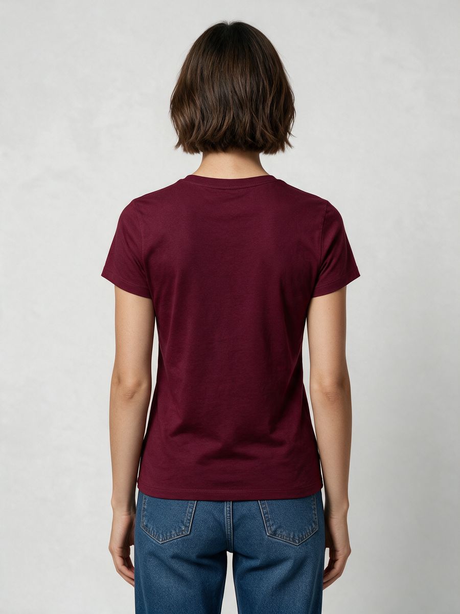 Women's Plain Maroon Half Sleeve Round Neck T-Shirt - alternate view 2