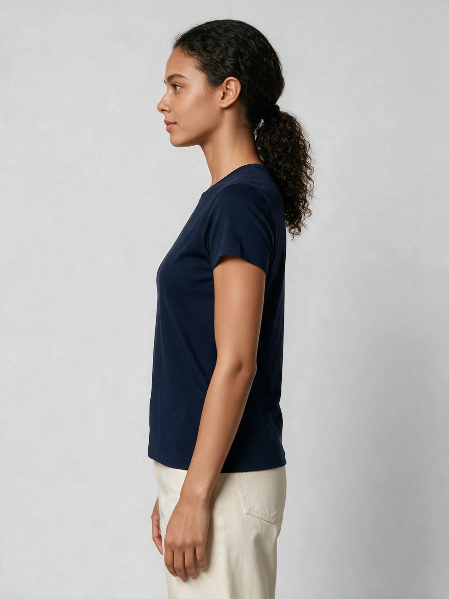 Women's Plain Navy Blue Half Sleeve Round Neck T-Shirt - alternate view 3