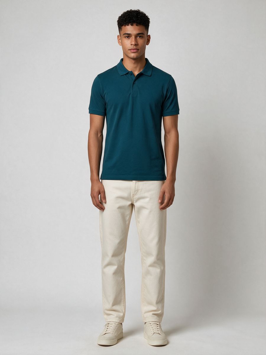 Men's Plain Petrol Half Sleeve Polo T-Shirt - alternate view 6