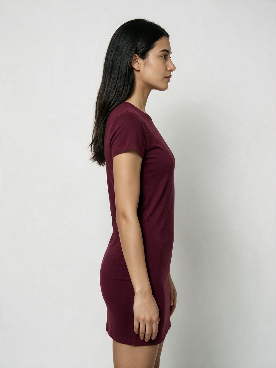 Women's Plain Maroon Half Sleeve T-Shirt Dress - alternate view 3