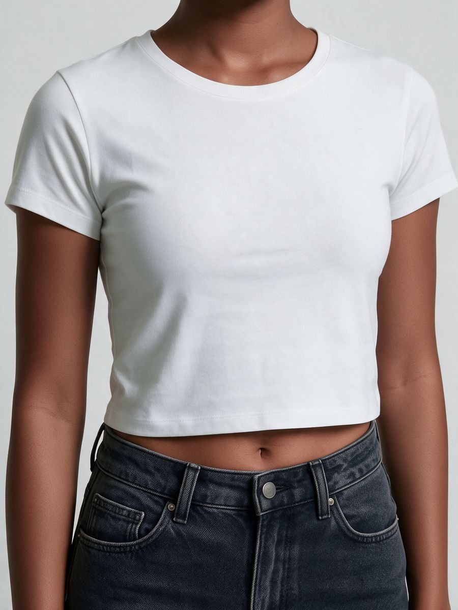 Women's Plain White Half Sleeve Crop Top - alternate view 5