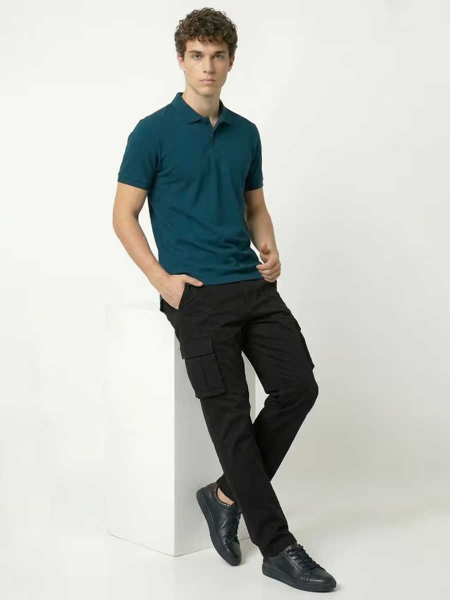 Men's Plain Petrol Half Sleeve Polo T-Shirt 4