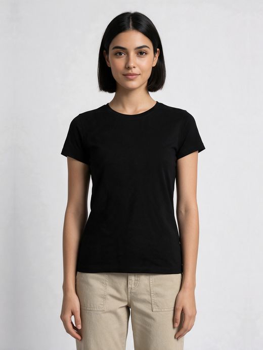 Women's Plain Black Half Sleeve Round Neck T-Shirt