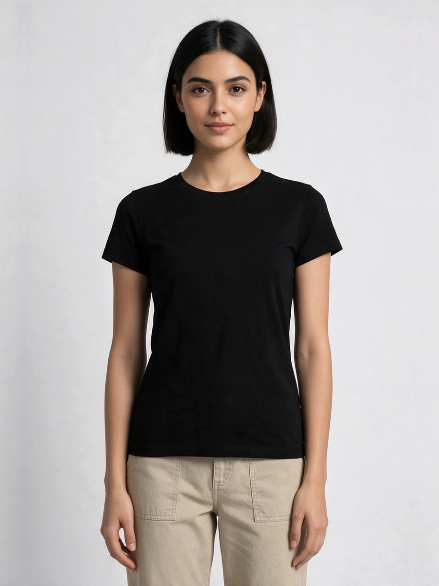 Women's Plain Black Half Sleeve Round Neck T-Shirt
