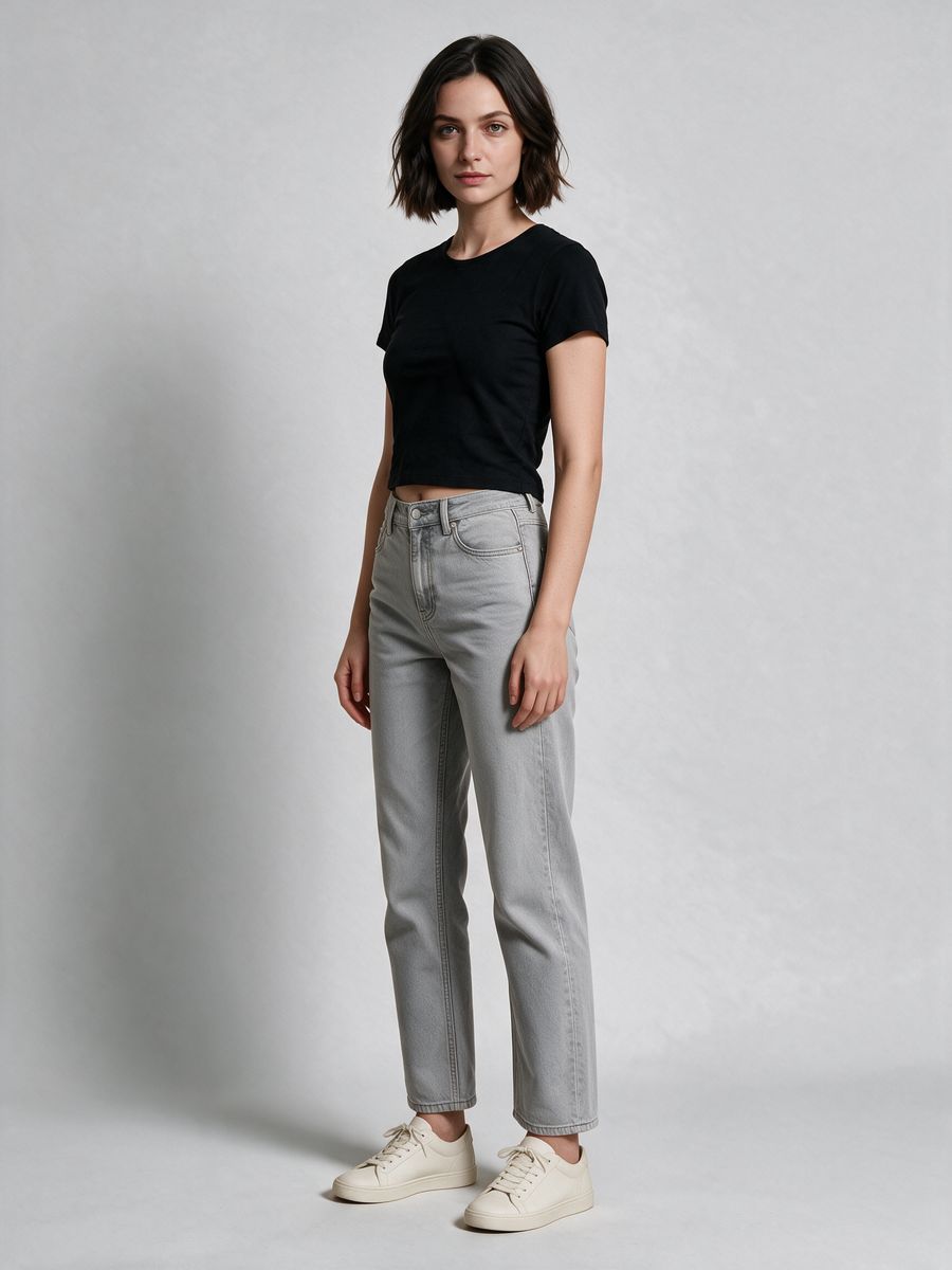 Women's Plain Black Half Sleeve Crop Top - alternate view 4