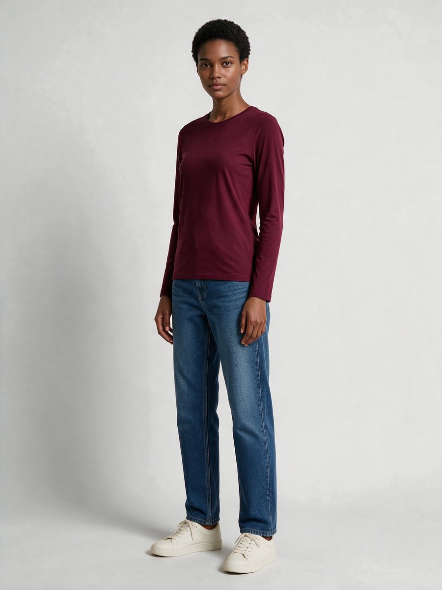 Women's Plain Maroon Full Sleeve Round Neck T-Shirt - alternate view 4