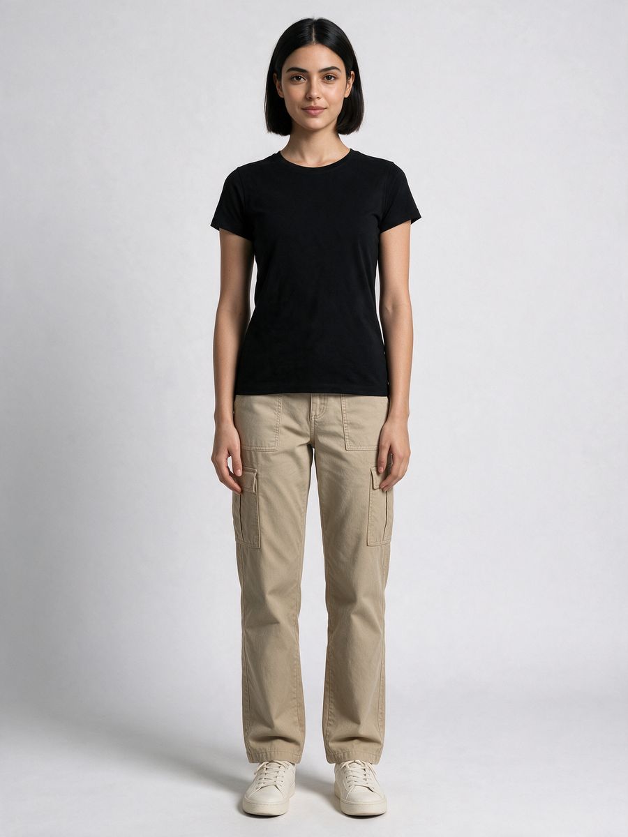 Women's Plain Black Half Sleeve Round Neck T-Shirt - alternate view 6