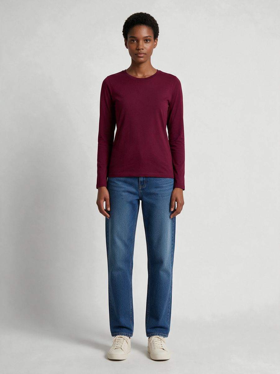 Women's Plain Maroon Full Sleeve Round Neck T-Shirt - alternate view 6