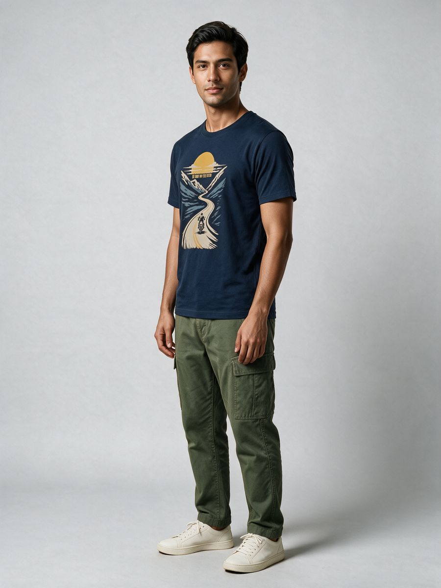 Long Way Biker T-Shirt For Men - Half Sleeve - alternate view 4