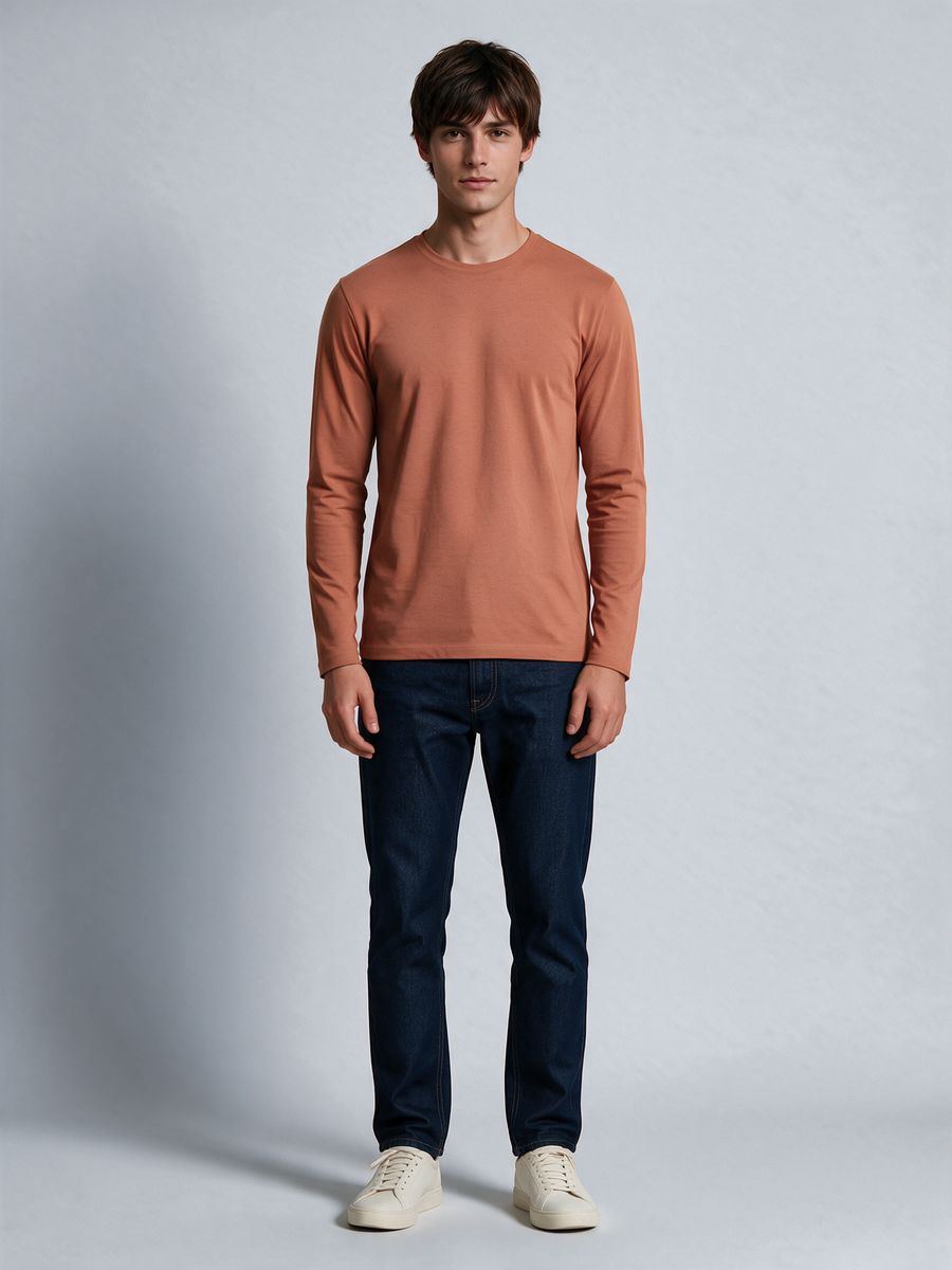 Men's Plain Saffron Full Sleeve Round Neck T-Shirt - alternate view 6