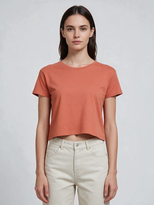 Women's Plain Saffron Half Sleeve Crop Top