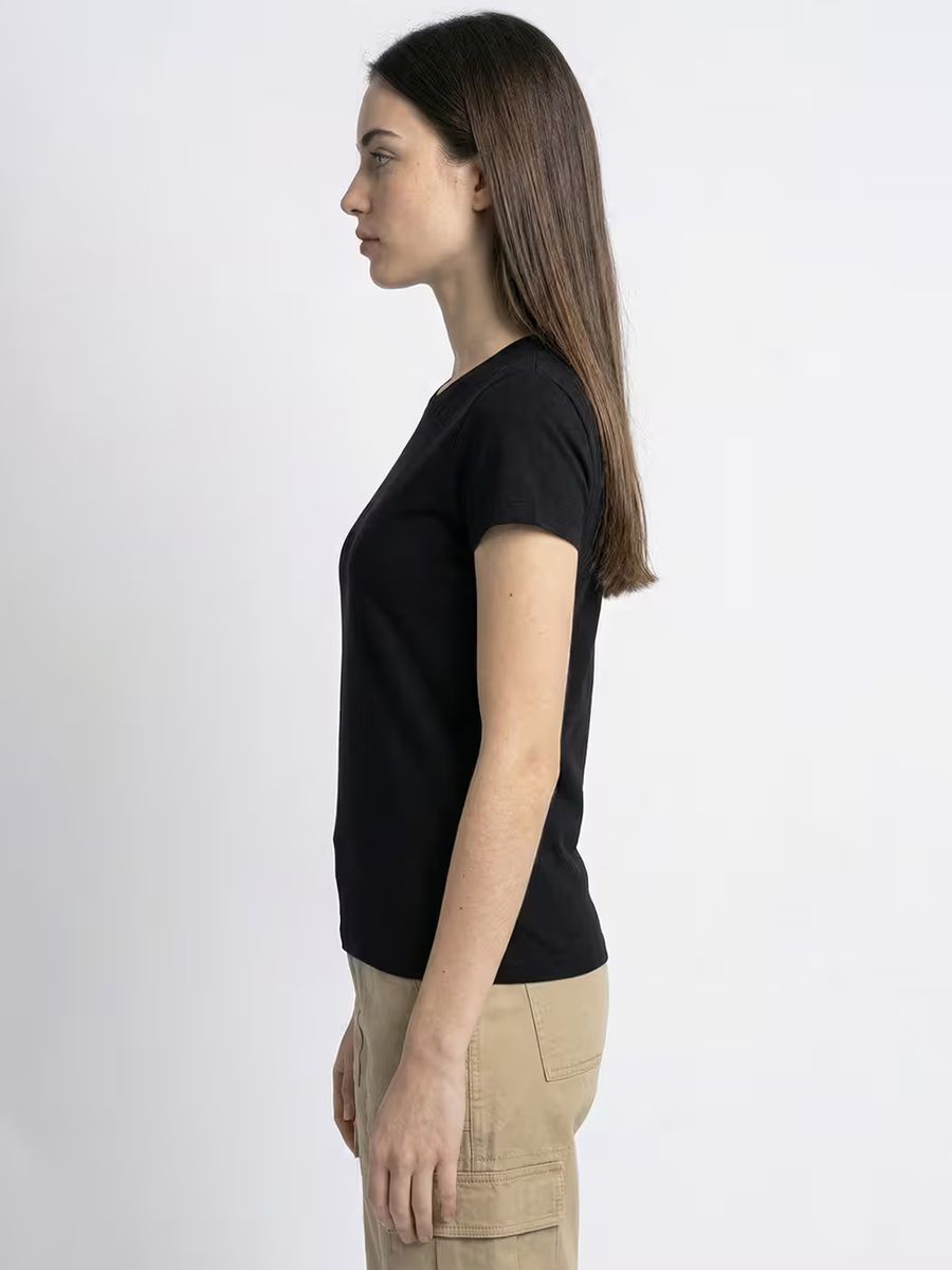 Women's Plain Black Half Sleeve Round Neck T-Shirt 3