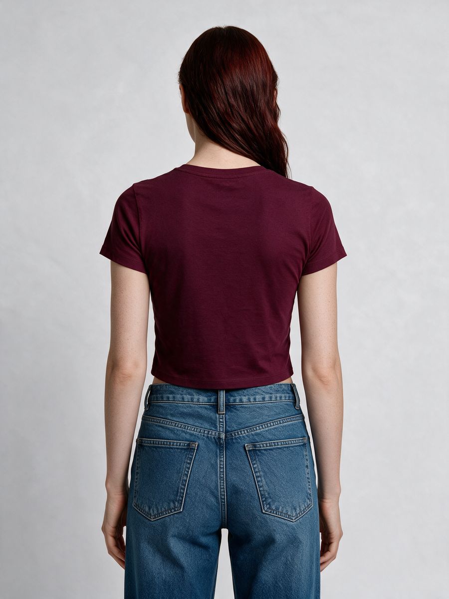 Women's Plain Maroon Half Sleeve Crop Top - alternate view 2
