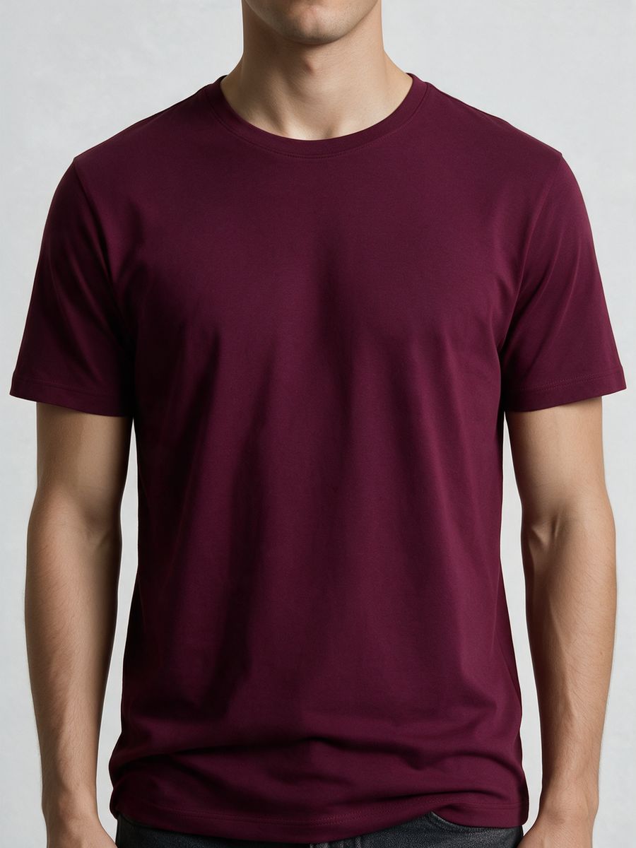 Men's Plain Maroon Half Sleeve Round Neck T-Shirt - alternate view 5