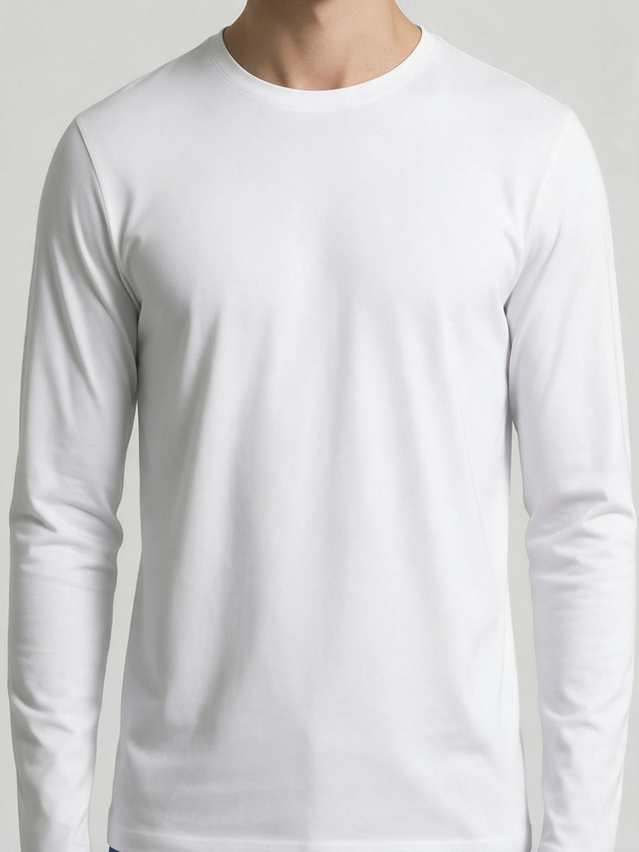 Men's Plain White Full Sleeve Round Neck T-Shirt - alternate view 5